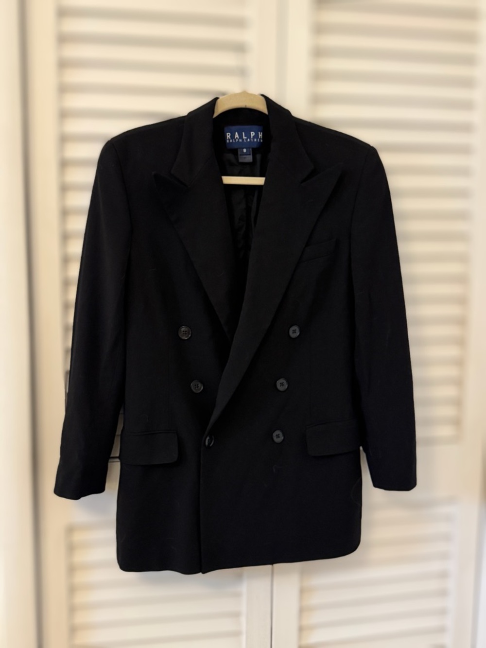 Ralph Lauren Black Double-Breasted Blazer Vintage 80's Women's 8 Wool New